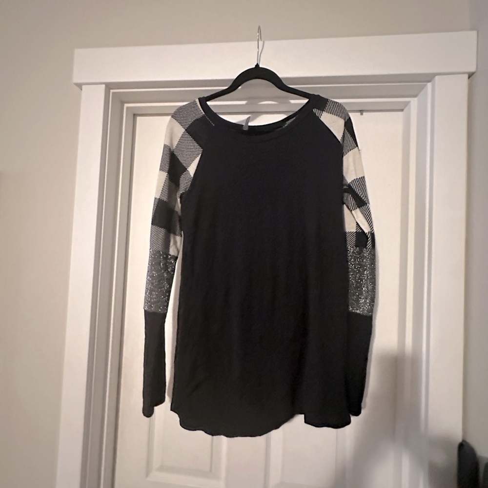 ACTING PRO 95 nylon 5 spandex long sleeve with black white plaid @d